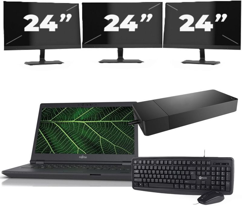 Fujitsu LIFEBOOK E5411 - Intel Core i5-11e Generatie - 14 inch - 16GB RAM - 256GB SSD - Windows 11 Home + 3x 24 inch Monitor Nette Staat