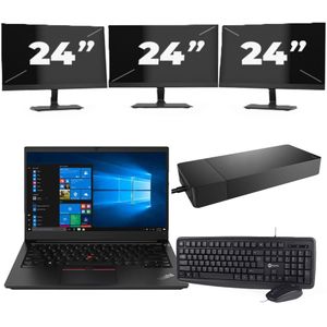 Lenovo ThinkPad E14 Gen 3 - AMD Ryzen 3 5300U - 14 inch - 16GB RAM - 256GB SSD - Windows 11 Home + 3x 24 inch Monitor Nette Staat