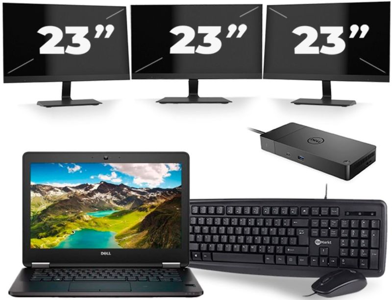 Dell Latitude E7270 - Intel Core i7-6e Generatie - 12 inch - 16GB RAM - 256GB SSD - Windows 11 + 3x 23 inch Monitor Nette Staat