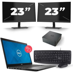 Dell Latitude 7490 - Intel Core i7-8e Generatie - 14 inch - Touch - 16GB RAM - 256GB SSD - Windows 11 + 2x 23 inch Monitor Zichtbaar gebruikt