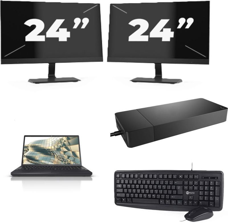 Fujitsu Lifebook A3510 - Intel Core i3-10e Generatie - 15 inch - 16GB RAM - 256GB SSD - Windows 11 Home + 2x 24 inch Monitor Nette Staat