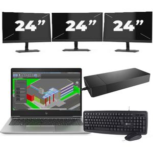 HP ZBook 14u G5 - Intel Core i7-8e Generatie - 14 inch - 16GB RAM - 256GB SSD - Windows 11 + 3x 24 inch Monitor Zichtbaar gebruikt