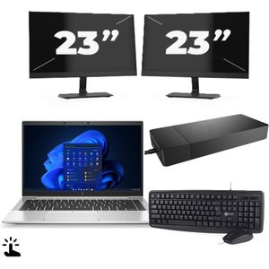 HP EliteBook 845 G8 - AMD Ryzen 7 PRO 5850U - 14 inch - Touch - 16GB RAM - 256GB SSD - Windows 11 Home + 2x 23 inch Monitor Nette Staat