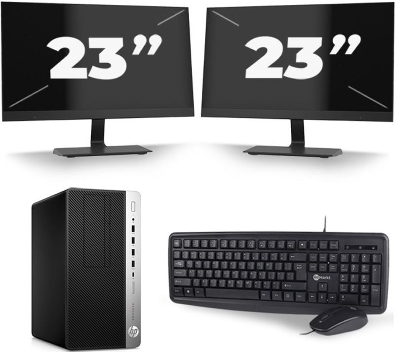 HP ProDesk 600 G3 Micro Tower - Intel Core i5-6e Generatie - 8GB RAM - 256GB SSD - Windows 11 + 2x 23 inch Monitor Nette Staat