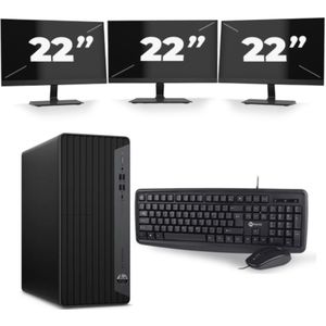 HP EliteDesk 800 G6 Tower - Intel Core i5-10e Generatie - 16GB RAM - 256GB SSD - Windows 11 + 3x 22 inch Monitor Nette Staat