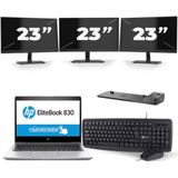 HP EliteBook 830 G5 - Intel Core i5-8e Generatie - 13 inch - 16GB RAM - 256GB SSD - Windows 11 + 3x 23 inch Monitor Zichtbaar gebruikt