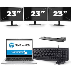 HP EliteBook 830 G5 - Intel Core i5-8e Generatie - 13 inch - 16GB RAM - 256GB SSD - Windows 11 + 3x 23 inch Monitor Zichtbaar gebruikt