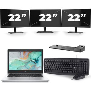 HP ProBook 645 G4 - AMD Ryzen 5 2500U - 14 inch - 8GB RAM - 256GB SSD - Windows 10 + 3x 22 inch Monitor Zichtbaar gebruikt
