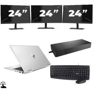 HP EliteBook x360 1040 G7 - Intel Core i7-10e Generatie - 14 inch - Touch - 16GB RAM - 256GB SSD - Windows 11 + 3x 24 inch Monitor Zichtbaar gebruikt