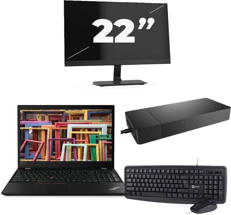 Lenovo ThinkPad T15 - Intel Core i7-10e Generatie - 15 inch - 16GB RAM - 256GB SSD - Windows 11 Home + 1x 22 inch Monitor Nette Staat