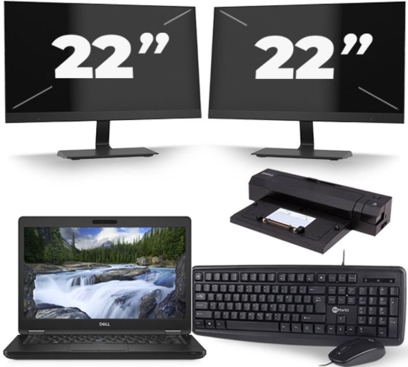 Dell Latitude 5491 - Intel Core i5-8e Generatie - 14 inch - 16GB RAM - 256GB SSD - Windows 11 + 2x 22 inch Monitor Nette Staat