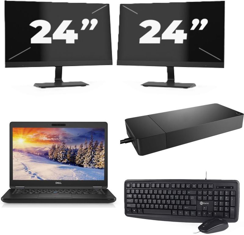 Dell Latitude E5490 - Intel Core i5-8e Generatie - 14 inch - 16GB RAM - 256GB SSD - Windows 11 Home + 2x 24 inch Monitor Zichtbare schade