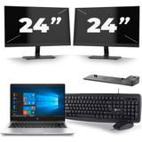 HP EliteBook 745 G6 - AMD Ryzen 3 3300U - 14 inch - 16GB RAM - 256GB SSD - Windows 11 Home + 2x 24 inch Monitor Zichtbaar gebruikt