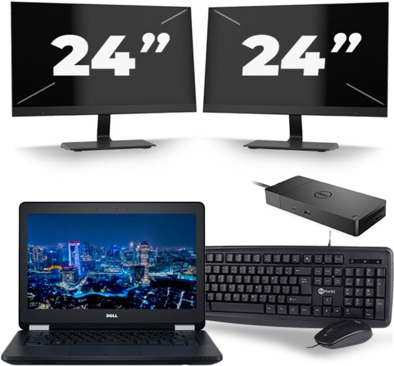 Dell Latitude E5270 - Intel Core i5-6e Generatie - 12 inch - 8GB RAM - 256GB SSD - Windows 11 + 2x 24 inch Monitor Zichtbaar gebruikt
