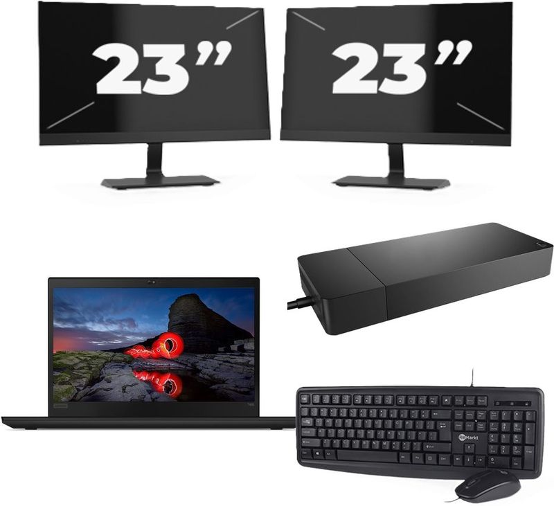 Lenovo ThinkPad T495 - AMD Ryzen 5 PRO 3500U - 14 inch - 16GB RAM - 256GB SSD - Windows 11 Home + 2x 23 inch Monitor Nette Staat