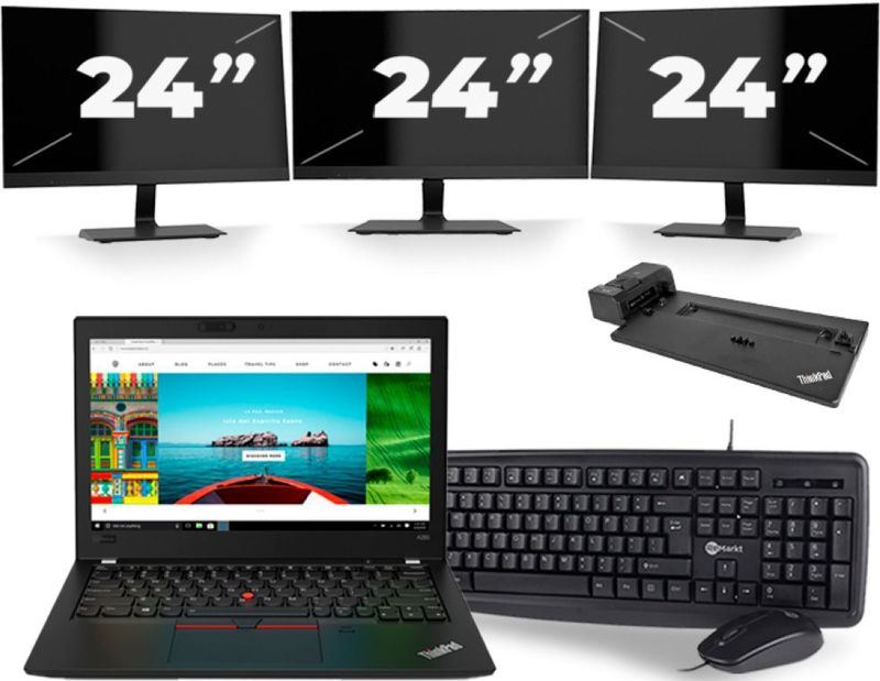 Lenovo Thinkpad A285 - AMD Ryzen 5 2500U - 12 inch - 8GB RAM - 256GB SSD - Windows 10 + 3x 24 inch Monitor Zichtbaar gebruikt