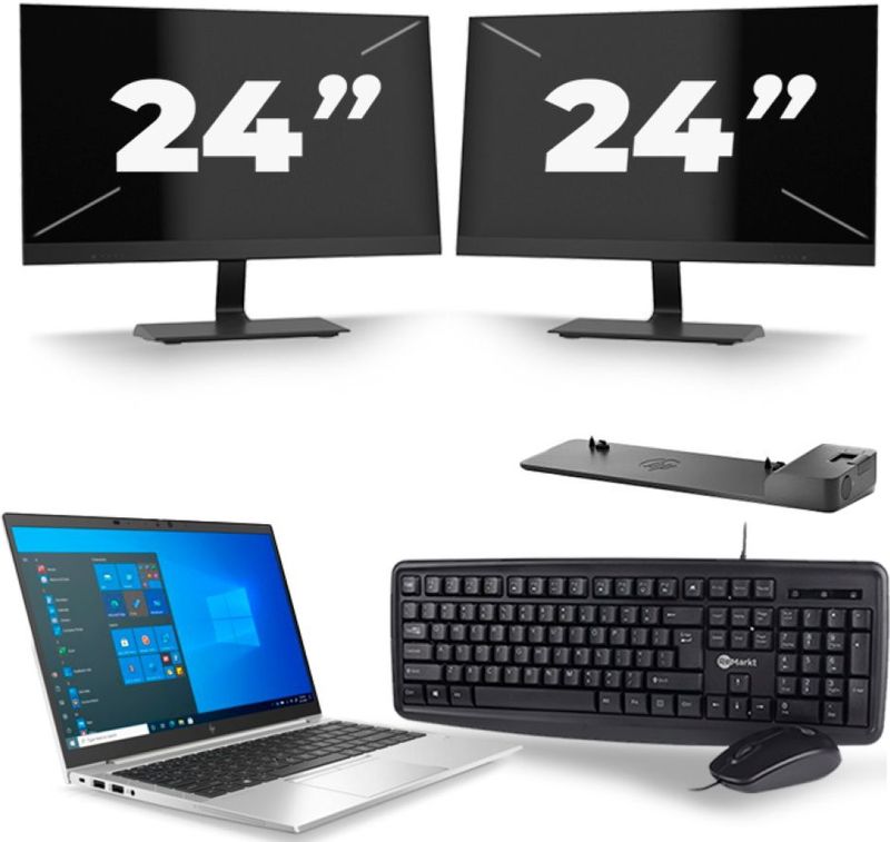 HP EliteBook 840 G8 - Intel Core i7-11e Generatie - 14 inch - 16GB RAM - 256GB SSD - Windows 11 + 2x 24 inch Monitor Zichtbaar gebruikt