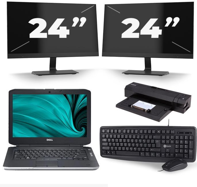 Dell Latitude E5430 - Intel Core i3-3e Generatie - 14 inch - 8GB RAM - 256GB SSD - Windows 10 + 2x 24 inch Monitor Nette Staat