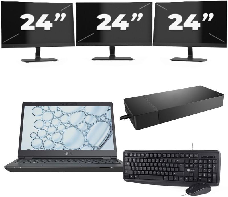 Fujitsu Lifebook U7310 - Intel Core i5-10e Generatie - 13 inch - 8GB RAM - 256GB SSD - Windows 11 Home + 3x 24 inch Monitor Zichtbare schade