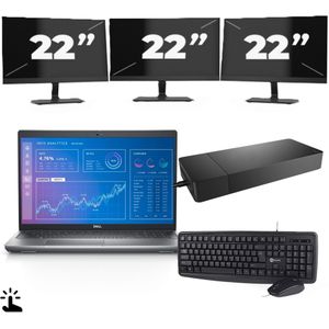Dell Precision 3571 - Intel Core i5-12e Generatie - 15 inch - Touch - 16GB RAM - 256GB SSD - Windows 11 Home + 3x 22 inch Monitor Zichtbaar gebruikt