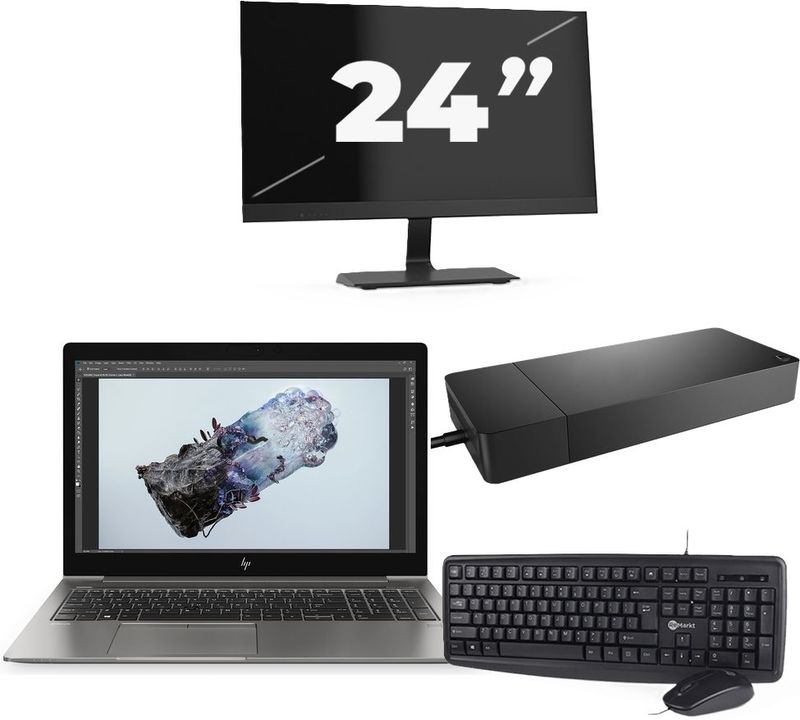 HP ZBook 15u G6 - Intel Core i7-8e Generatie - 15 inch - 16GB RAM - 256GB SSD - Windows 11 + 1x 24 inch Monitor Zichtbaar gebruikt