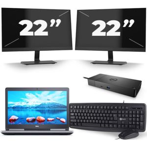 Dell Precision 7520 - Intel Core i7-7e Generatie - 15 inch - 16GB RAM - 256GB SSD - Windows 11 + 2x 22 inch Monitor Zichtbaar gebruikt