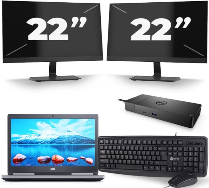 Dell Precision 7520 - Intel Core i7-7e Generatie - 15 inch - 16GB RAM - 256GB SSD - Windows 11 + 2x 22 inch Monitor Zichtbaar gebruikt