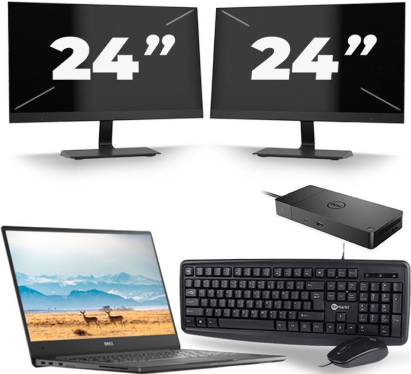 Dell Latitude 7370 - Intel Core m7-6e Generatie - 13 inch - 8GB RAM - 256GB SSD - Windows 11 Home + 2x 24 inch Monitor Zichtbare schade