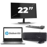 HP EliteBook 850 G3 - Intel Core i7-6e Generatie - 15 inch - 16GB RAM - 512GB SSD - Windows 11 + 1x 22 inch Monitor Zichtbaar gebruikt