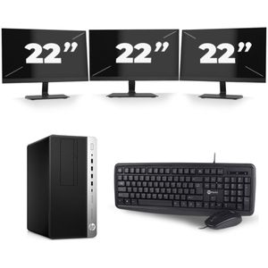 HP ProDesk 600 G3 Micro Tower - Intel Core i7-6e Generatie - 16GB RAM - 256GB SSD - Windows 11 + 3x 22 inch Monitor Nette Staat