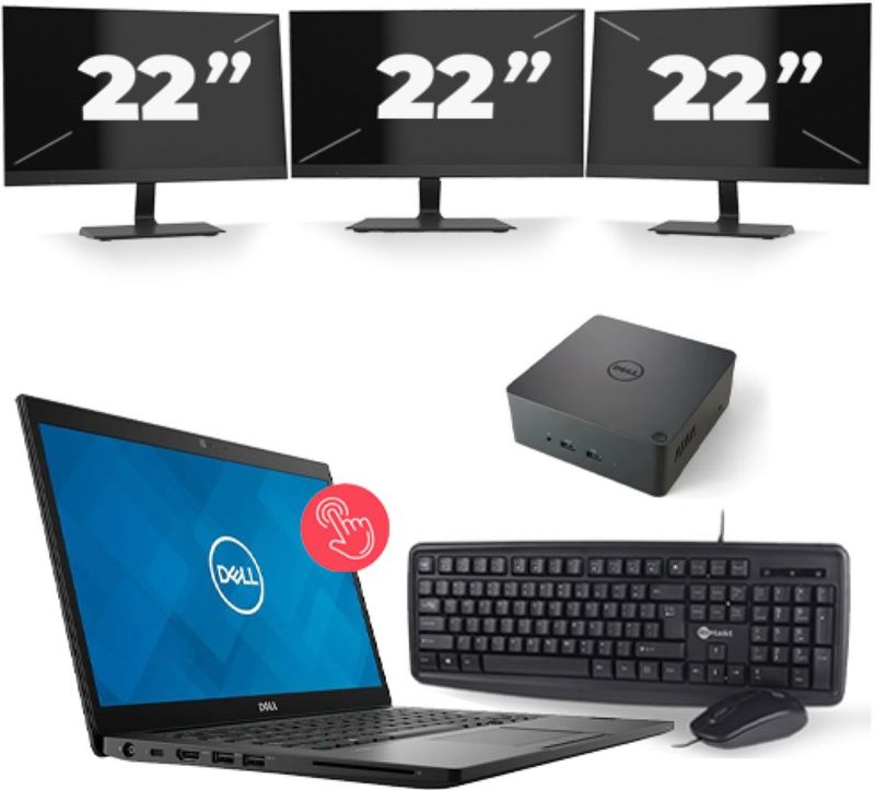 Dell Latitude 7490 - Intel Core i7-8e Generatie - 14 inch - Touch - 16GB RAM - 256GB SSD - Windows 11 + 3x 22 inch Monitor Zichtbaar gebruikt