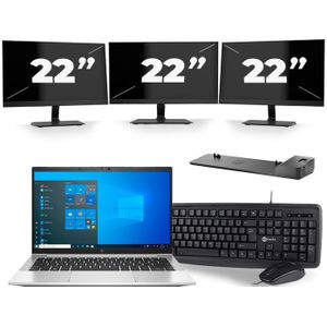 HP EliteBook 830 G8 - Intel Core i5-11e Generatie - 13 inch - 16GB RAM - 512GB SSD - Windows 11 + 3x 22 inch Monitor Nette Staat