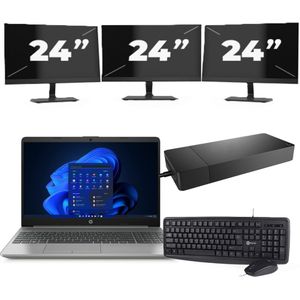 HP 250 G8 - Intel Core i3-11e Generatie - 15 inch - 16GB RAM - 256GB SSD - Windows 11 Home + 3x 24 inch Monitor Zichtbare schade
