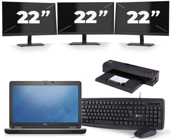 Dell Latitude E6540 - Intel Core i7-4e Generatie - 15 inch - 8GB RAM - 256GB SSD - Windows 11 + 3x 22 inch Monitor Zichtbaar gebruikt