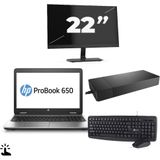 HP ProBook 650 G2 - Intel Core i5-6e Generatie - 15 inch - Touch - 8GB RAM - 256GB SSD - Windows 11 Home + 1x 22 inch Monitor Zichtbaar gebruikt