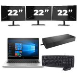 HP EliteBook x360 830 G7 - Intel Core i5-10e Generatie - 13 inch - 16GB RAM - 256GB SSD - Windows 11 Home + 3x 22 inch Monitor Zichtbaar gebruikt