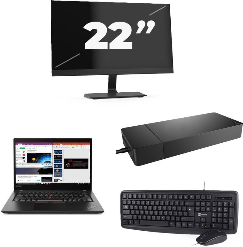 Lenovo ThinkPad X395 - AMD Ryzen 5 PRO 3500U - 13 inch - 8GB RAM - 256GB SSD - Windows 11 Home + 1x 22 inch Monitor Zichtbaar gebruikt