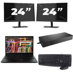 Lenovo ThinkPad T14s Gen 1 - Intel Core i7-10e Generatie - 14 inch - 16GB RAM - 256GB SSD - Windows 11 Home + 2x 24 inch Monitor Nette Staat