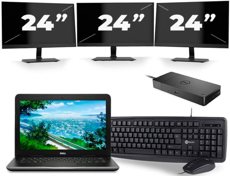 Dell Latitude 3380 - Intel Core i3-6e Generatie - 13 inch - 8GB RAM - 256GB SSD - Windows 11 + 3x 24 inch Monitor Zichtbaar gebruikt