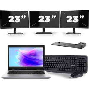 HP ProBook 640 G5 - Intel Core i7-8e Generatie - 14 inch - 16GB RAM - 256GB SSD - Windows 11 + 3x 23 inch Monitor Zichtbare schade