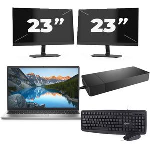 Dell Inspiron 15 3525 - AMD Ryzen 7 5825U - 15 inch - 16GB RAM - 256GB SSD - Windows 11 Home + 2x 23 inch Monitor Nette Staat