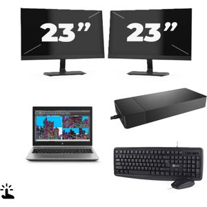 HP ZBook 15 G5 - Intel Core i7-8e Generatie - 15 inch - Touch - 16GB RAM - 256GB SSD - Windows 11 Home + 2x 23 inch Monitor Nette Staat