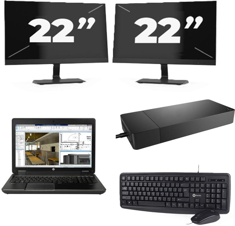 HP ZBook 15 G2 - Intel Core i7-4e Generatie - 15 inch - 16GB RAM - 256GB SSD - Windows 11 + 2x 22 inch Monitor Zichtbaar gebruikt