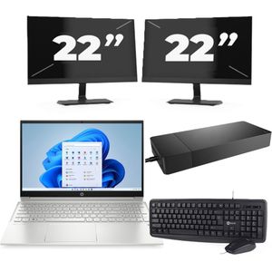 HP Pavilion 15-EG2 - Intel Core i5-12e Generatie - 15 inch - 16GB RAM - 256GB SSD - Windows 11 Home + 2x 22 inch Monitor Nette Staat