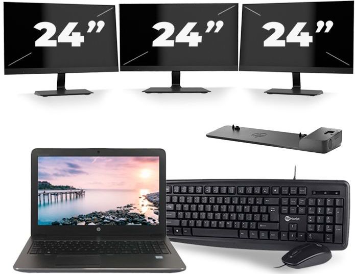 HP ZBook 15u G3 - Intel Core i7-6e Generatie - 15 inch - 16GB RAM - 512GB SSD - Windows 11 + 3x 24 inch Monitor Nette Staat