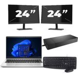 HP EliteBook 645 G9 - AMD Ryzen 5 5625U - 14 inch - 16GB RAM - 256GB SSD - Windows 11 Home + 2x 24 inch Monitor Zichtbaar gebruikt
