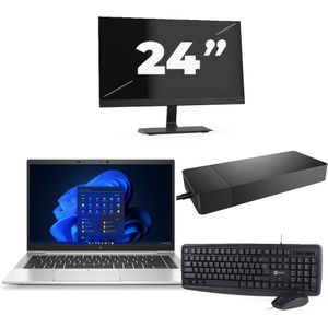 HP EliteBook 845 G8 - AMD Ryzen 7 PRO 5850U - 14 inch - 16GB RAM - 256GB SSD - Windows 11 Home + 1x 24 inch Monitor Zichtbaar gebruikt