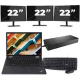 Lenovo ThinkPad X13 Yoga - Intel Core i5-10e Generatie - 13 inch - 16GB RAM - 256GB SSD - Windows 11 Home + 3x 22 inch Monitor Zichtbaar gebruikt