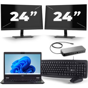 Fujitsu LifeBook U749 - Intel Core i5-8e Generatie - 14 inch - 16GB RAM - 256GB SSD - Windows 11 + 2x 24 inch Monitor Zichtbare schade