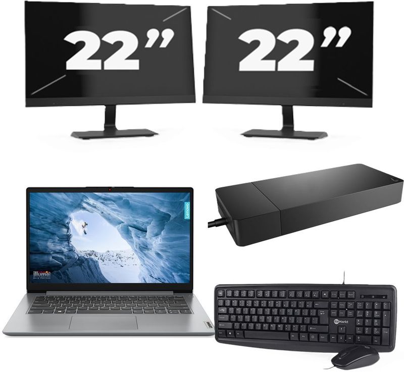 Lenovo ThinkPad T14 Gen 1 - Intel Core i5-10e Generatie - 14 inch - 16GB RAM - 256GB SSD - Windows 11 Home + 2x 22 inch Monitor Zichtbaar gebruikt